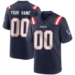 New England Patriots Men's Game Navy Blue Team Color Jersey (00 Custom)