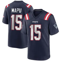 New England Patriots Men's Game Navy Blue Team Color Jersey (15 Marte Mapu)