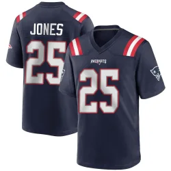 New England Patriots Men's Game Navy Blue Team Color Jersey (25 Marcus Jones)