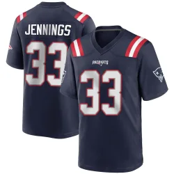 New England Patriots Men's Game Navy Blue Team Color Jersey (33 Anfernee Jennings)