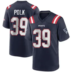 New England Patriots Men's Game Navy Blue Team Color Jersey (39 Jordan Polk)