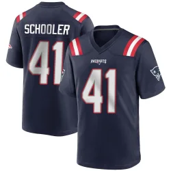 New England Patriots Men's Game Navy Blue Team Color Jersey (41 Brenden Schooler)