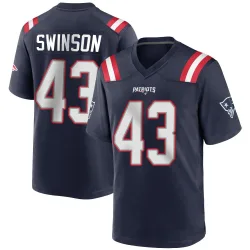 New England Patriots Men's Game Navy Blue Team Color Jersey (43 Bradyn Swinson)