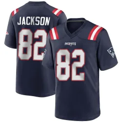 New England Patriots Men's Game Navy Blue Team Color Jersey (82 JaQuae Jackson)