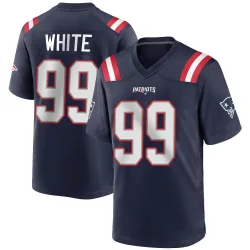 New England Patriots Men's Game Navy Blue Team Color Jersey (99 Keion White)