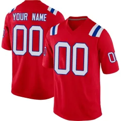 New England Patriots Men's Game Red Alternate Jersey (00 Custom)