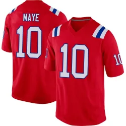 New England Patriots Men's Game Red Alternate Jersey (10 Drake Maye)