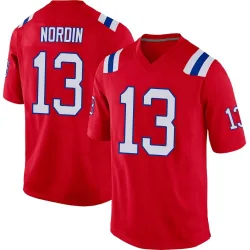 New England Patriots Men's Game Red Alternate Jersey (13 Quinn Nordin)