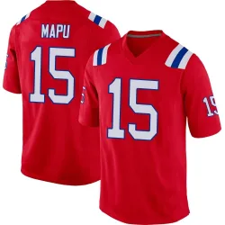 New England Patriots Men's Game Red Alternate Jersey (15 Marte Mapu)