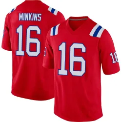 New England Patriots Men's Game Red Alternate Jersey (16 Josh Minkins)