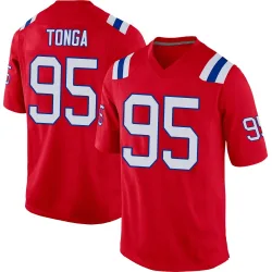 New England Patriots Men's Game Red Alternate Jersey (95 Khyiris Tonga)
