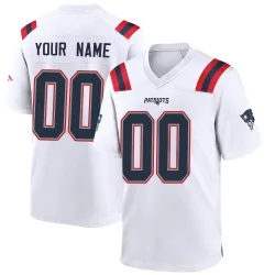 New England Patriots Men's Game White Jersey (00 Custom)