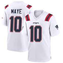 New England Patriots Men's Game White Jersey (10 Drake Maye)