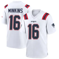 New England Patriots Men's Game White Jersey (16 Josh Minkins)