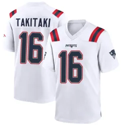 New England Patriots Men's Game White Jersey (16 Sione Takitaki)