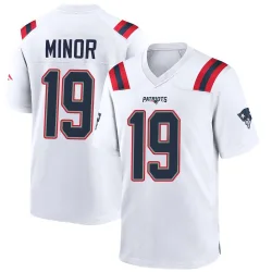 New England Patriots Men's Game White Jersey (19 Kobee Minor)