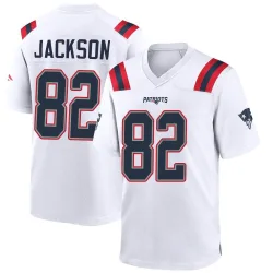 New England Patriots Men's Game White Jersey (82 JaQuae Jackson)