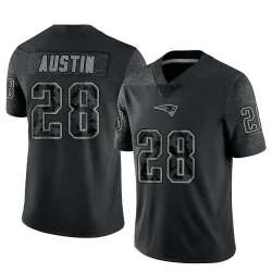 New England Patriots Men's Limited Black Reflective Jersey (28 Alex Austin)