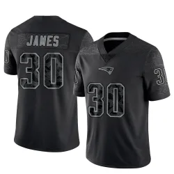 New England Patriots Men's Limited Black Reflective Jersey (30 DJ James)