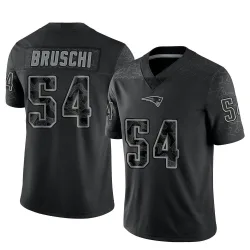 New England Patriots Men's Limited Black Reflective Jersey (54 Tedy Bruschi)