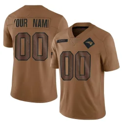 New England Patriots Men's Limited Brown 2023 Salute To Service Jersey (00 Custom)