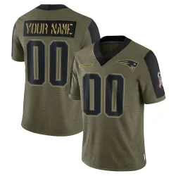 New England Patriots Men's Limited Olive 2021 Salute To Service Jersey (00 Custom)
