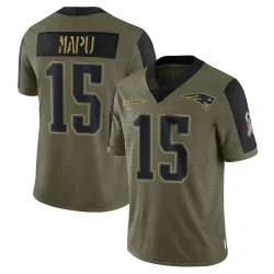New England Patriots Men's Limited Olive 2021 Salute To Service Jersey (15 Marte Mapu)