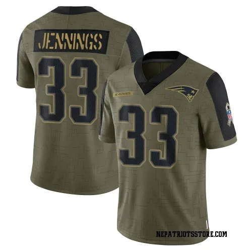 New England Patriots Men's Limited Olive 2021 Salute To Service Jersey (33 Anfernee Jennings)