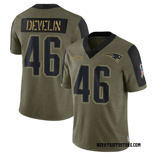 New England Patriots Men's Limited Olive 2021 Salute To Service Jersey (46 James Develin)