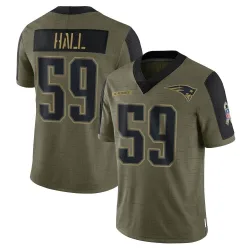 New England Patriots Men's Limited Olive 2021 Salute To Service Jersey (59 Terez Hall)