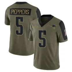 New England Patriots Men's Limited Olive 2021 Salute To Service Jersey (5 Jabrill Peppers)