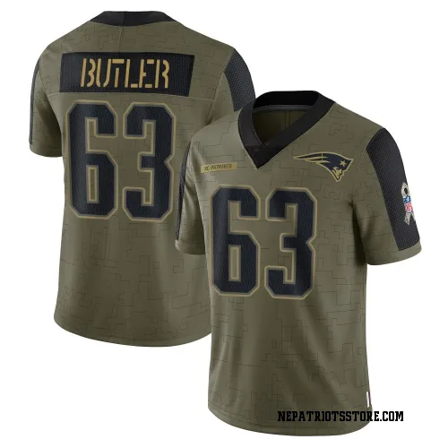 New England Patriots Men's Limited Olive 2021 Salute To Service Jersey (63 Mehki Butler)