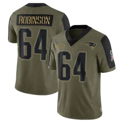 New England Patriots Men's Limited Olive 2021 Salute To Service Jersey (64 Layden Robinson)