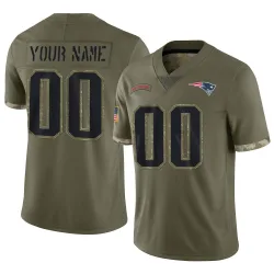 New England Patriots Men's Limited Olive 2022 Salute To Service Jersey (00 Custom)