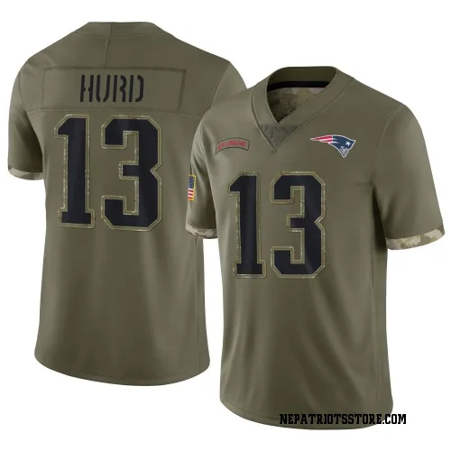 New England Patriots Men's Limited Olive 2022 Salute To Service Jersey (13 Jalen Hurd)