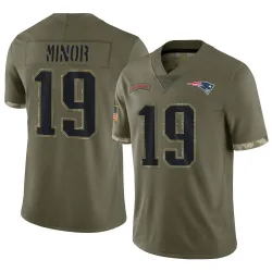 New England Patriots Men's Limited Olive 2022 Salute To Service Jersey (19 Kobee Minor)