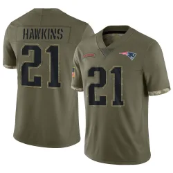 New England Patriots Men's Limited Olive 2022 Salute To Service Jersey (21 Jaylinn Hawkins)
