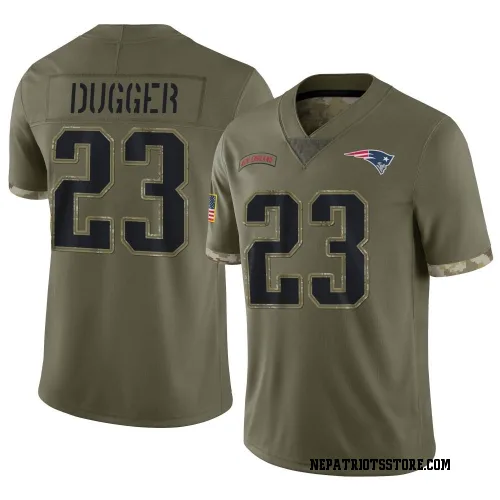 New England Patriots Men's Limited Olive 2022 Salute To Service Jersey (23 Kyle Dugger)