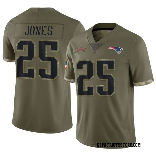 New England Patriots Men's Limited Olive 2022 Salute To Service Jersey (25 Marcus Jones)