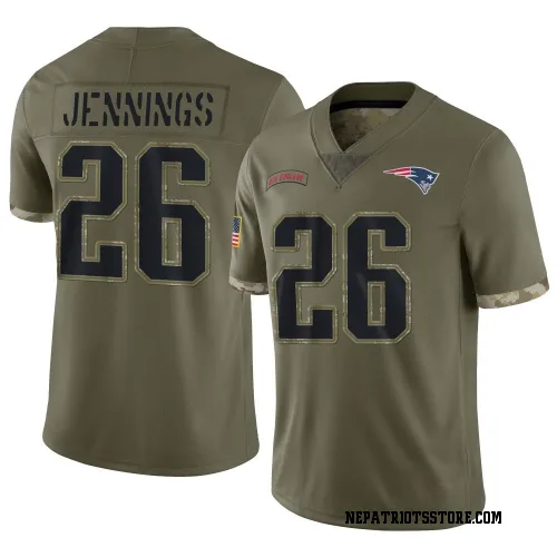 New England Patriots Men's Limited Olive 2022 Salute To Service Jersey (26 Terrell Jennings)