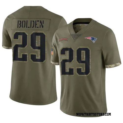 New England Patriots Men's Limited Olive 2022 Salute To Service Jersey (29 Isaiah Bolden)