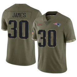 New England Patriots Men's Limited Olive 2022 Salute To Service Jersey (30 DJ James)