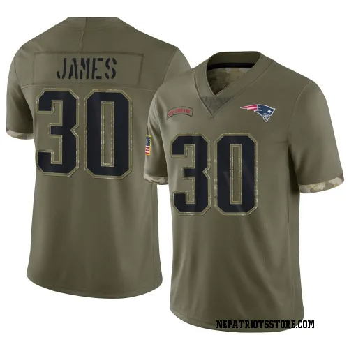 New England Patriots Men's Limited Olive 2022 Salute To Service Jersey (30 DJ James)