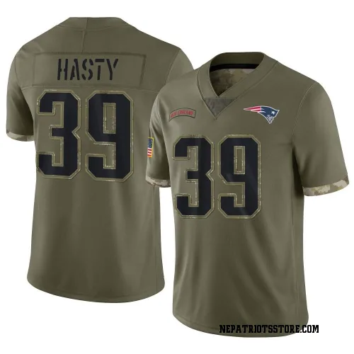 New England Patriots Men's Limited Olive 2022 Salute To Service Jersey (39 JaMycal Hasty)