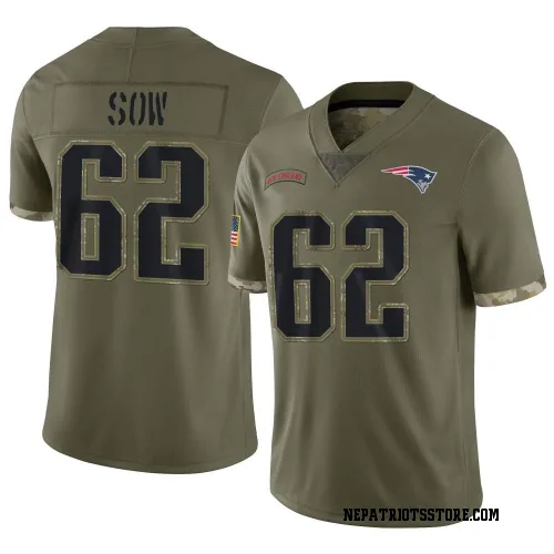 New England Patriots Men's Limited Olive 2022 Salute To Service Jersey (62 Sidy Sow)