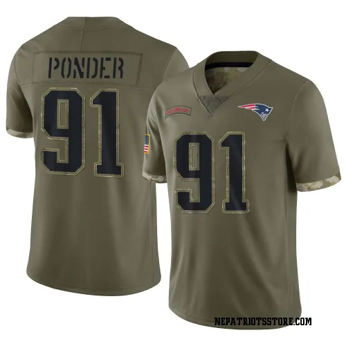 New England Patriots Men's Limited Olive 2022 Salute To Service Jersey (91 Elijah Ponder)