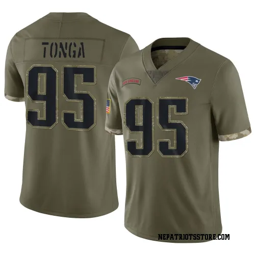 New England Patriots Men's Limited Olive 2022 Salute To Service Jersey (95 Khyiris Tonga)