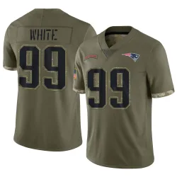 New England Patriots Men's Limited Olive 2022 Salute To Service Jersey (99 Keion White)