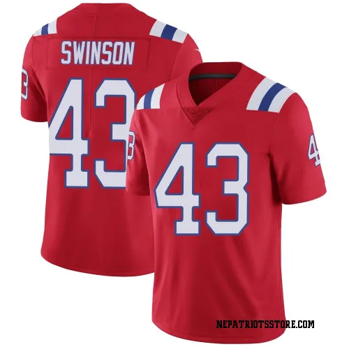 New England Patriots Men's Limited Red Vapor Untouchable Alternate Jersey (43 Bradyn Swinson)