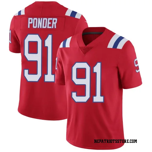 New England Patriots Men's Limited Red Vapor Untouchable Alternate Jersey (91 Elijah Ponder)